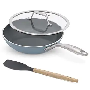 Asai Ceramic Non-Stick Frying Pan 24cm with Lid & Silicon Spatula | Blue